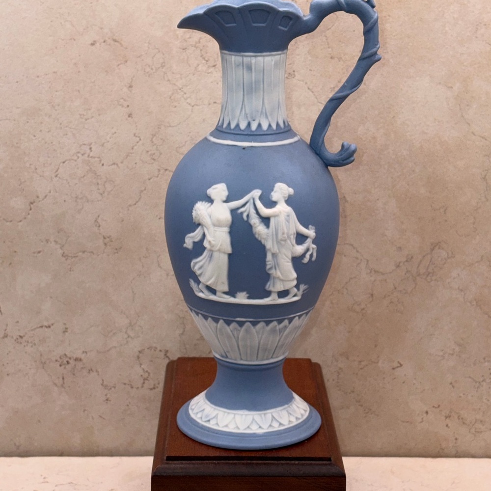 Antique 1900-1920 Schafer & Vater Blue Jasperware Pitcher Model 1911 Germany